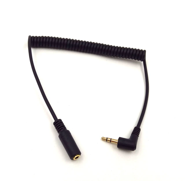 Alt view image 2 of 4 - 3Ft Gold Plated 3.5MM Male to Female AUX Audio Stereo Input 90 Degree Spring Coiled Spiral Extension Cable Black (TRS 3.5M/F)