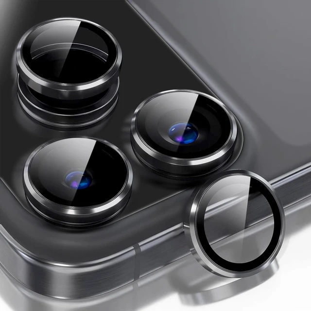 Main image of 2 Pack Camera Lens Protector for iPhone 17 Pro Max/17 Pro 2025,9H Tempered Glass Scratch Resistant Metal Ring Camera Cover,Case Friendly Camera Screen Protector Accessories,Black