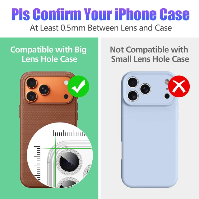 Alt view image 3 of 7 - 3+3 6 Pack for iPhone 17 Pro & Max Camera Lens Protector Cover | Individual Bling Diamond & Bling Glitter Sparkle Cute Gem Metal Ring, 9H Tempered HD Glass