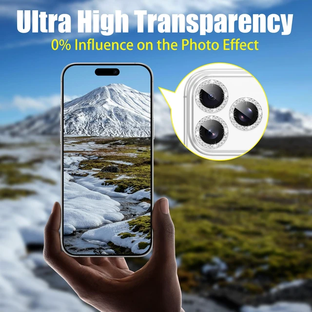 Alt view image 6 of 7 - 3+3 6 Pack for iPhone 17 Pro & Max Camera Lens Protector Cover | Individual Bling Diamond & Bling Glitter Sparkle Cute Gem Metal Ring, 9H Tempered HD Glass