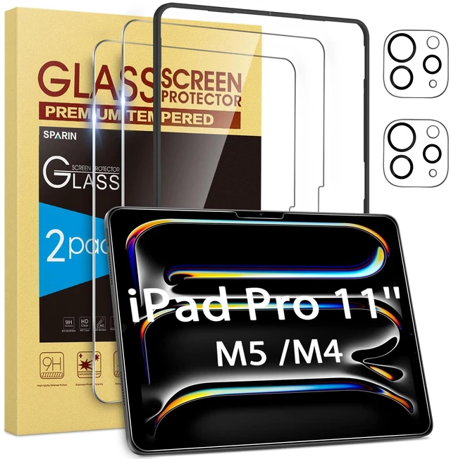 Main image of Screen Protector for iPad Pro 11 Inch M5/M4 (6th/5th Generation) | 2+2 Pack, Camera Lens Protector, Tempered Glass, Alignment Frame, Case Friendly, Apple Pencil Compatible