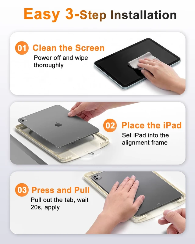 Alt view image 3 of 6 - Screen Protector for iPad Pro 11" M5 2025/M4 2024 | 9H+ Tempered Glass with Easy-Install Tray, Beginner DIY-friendly, Bubble-free. Scratch & Crack Resistant, HD Clarity -2 Pack