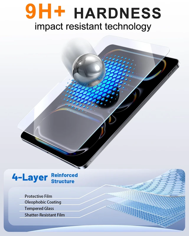 Alt view image 4 of 6 - Screen Protector for iPad Pro 11" M5 2025/M4 2024 | 9H+ Tempered Glass with Easy-Install Tray, Beginner DIY-friendly, Bubble-free. Scratch & Crack Resistant, HD Clarity -2 Pack