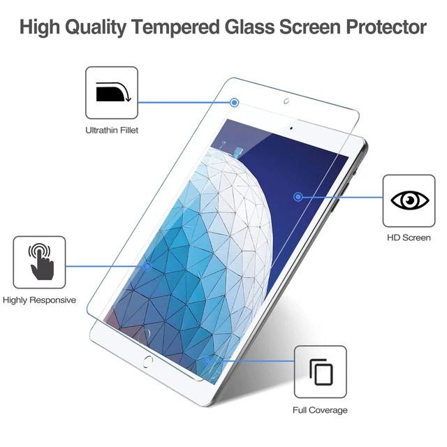 Alt view image 3 of 7 - 2 Pack Screen Protector for iPad Air 3/iPad Pro 10.5 (2019/2017) | 9H Tempered Glass, True Touch Sensitivity, Ultra Clear & Stylus Compatible, Scratch & Shock Resistant
