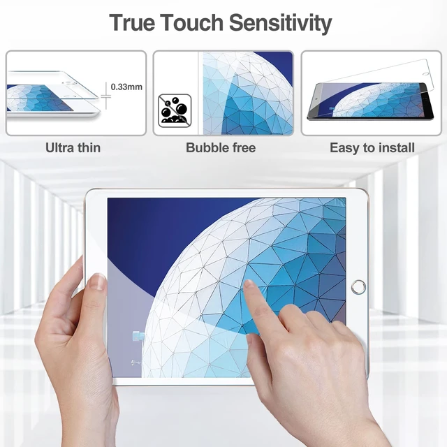 Alt view image 4 of 7 - 2 Pack Screen Protector for iPad Air 3/iPad Pro 10.5 (2019/2017) | 9H Tempered Glass, True Touch Sensitivity, Ultra Clear & Stylus Compatible, Scratch & Shock Resistant