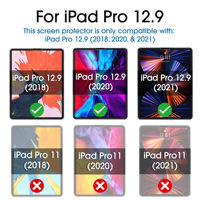 Alt view image 2 of 7 - 2 Pack Screen Protector for iPad Pro 12.9'' 2022, 2021, 2020, 2018 | 9H Tempered Glass, Drop & Scratch Protection, Easy Instllation & Bubble Free, Apple Pencil Compatible, HD Clear