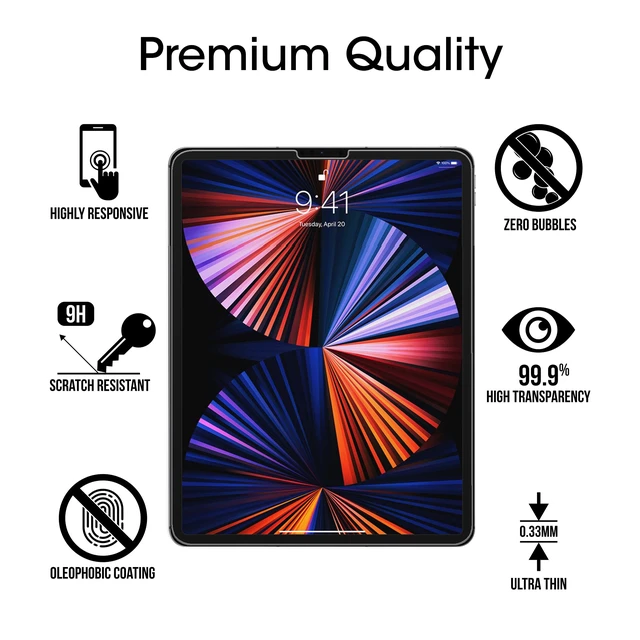 Alt view image 7 of 7 - 2 Pack Screen Protector for iPad Pro 12.9'' 2022, 2021, 2020, 2018 | 9H Tempered Glass, Drop & Scratch Protection, Easy Instllation & Bubble Free, Apple Pencil Compatible, HD Clear