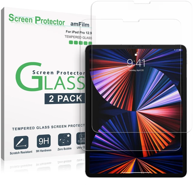 Main image of 2 Pack Screen Protector for iPad Pro 12.9'' 2022, 2021, 2020, 2018 | 9H Tempered Glass, Drop & Scratch Protection, Easy Instllation & Bubble Free, Apple Pencil Compatible, HD Clear