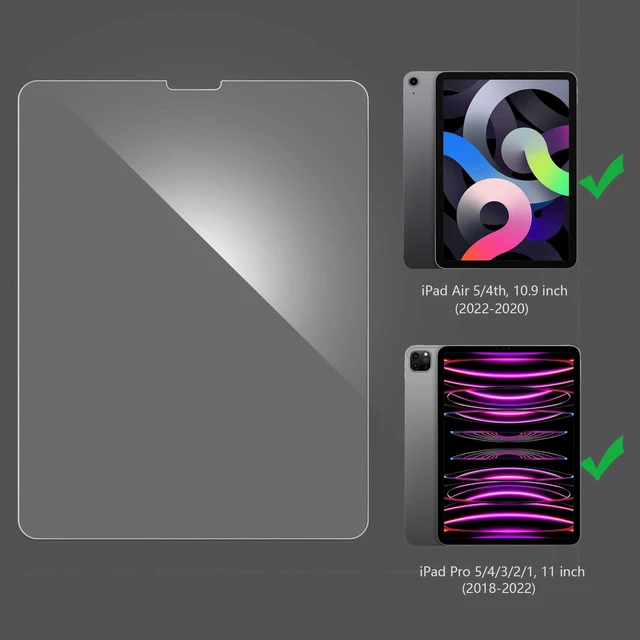 Alt view image 2 of 7 - Screen Protector for iPad 10.9" and Pro 11", 2 Pack | Compatible with Pro 11 4th/3rd/2nd Gen, 9H Tempered Glass, HD Clarity, Scratch Resistant, Compatible with Apple Pencil