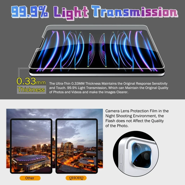 Alt view image 2 of 7 - [2+2 Pack Tempered Glass Screen Protector for iPad Pro 11 2022/2021/2020 (4th/3rd/2nd Generation) with Camera Lens Protector, Ultra HD, Anti-Scratch, Designed for Face IDApple Pencil