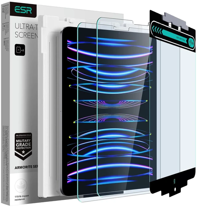 Main image of 2 Pack Armorite Screen Protector for iPad Air 5/4/iPad Pro 11 Inch | 2022/2021/2020/2018, 9H Tempered-Glass Film with Easy Application Tray, Military-Grade Protection, Anti-Scratch, HD Clarity