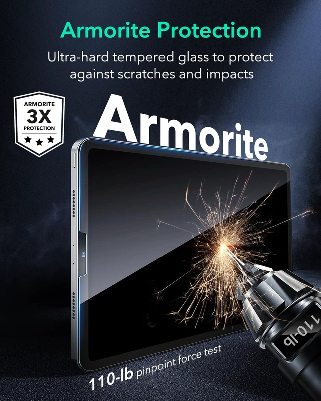 Alt view image 4 of 7 - 2 Pack Armorite Screen Protector for iPad Air 5/4/iPad Pro 11 Inch | 2022/2021/2020/2018, 9H Tempered-Glass Film with Easy Application Tray, Military-Grade Protection, Anti-Scratch, HD Clarity
