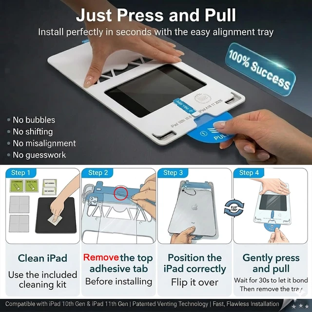Alt view image 2 of 7 - Screen Protector for iPad A16 11th 2025/10th Gen 2022, 2 Pack | 9H Tempered Glass, Easy Install Tray, Bubble-free, HD Clear, Anti Fingerprint, Scratch Resistant