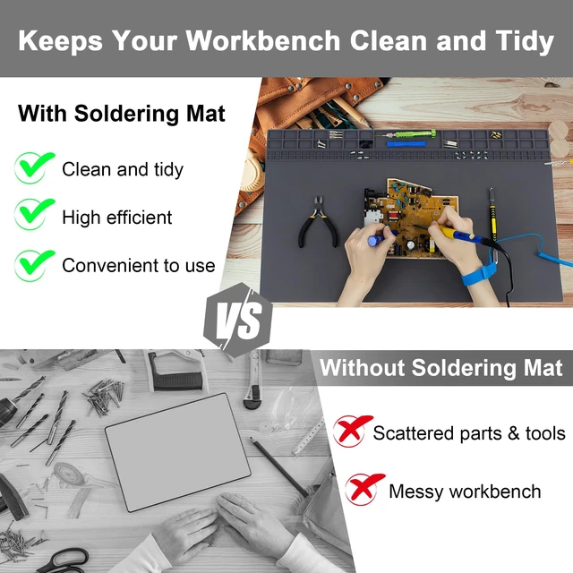 Alt view image 5 of 7 - 23.7'' x 13.8'' Large Soldering Mat with Wrist Strap and Grounding Accessories, 932°F Heat Resistant Silicone Repair Mat, Extra Large Work Mat for Electronics Cellphone Laptop Repair (Grey)