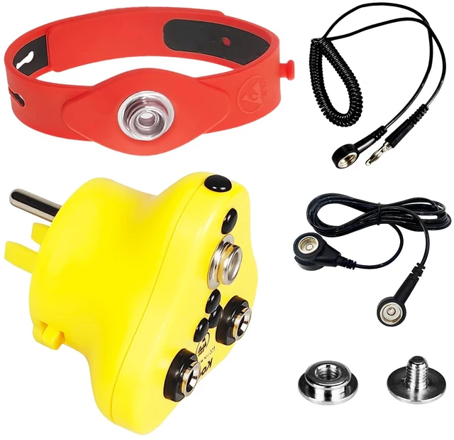 Main image of 4 in 1, Ground Kit- Anti Static Wrist Strap, ESD Plug, Screw Stud & 10ft Grounding Cord with 2 Banana Jacks for Antistatic Bench Table Floor Mat, Ground by Outlet Socket Silicone Wristband