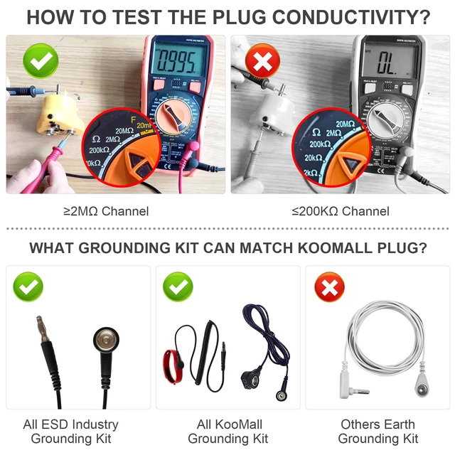 Alt view image 4 of 7 - 2 in 1, Anti-Allergic ESD Wrist Straps (Red) & Grounding Plug, Easy to Ground by Outlet Socket for Static Control, Anti Static Silicon Bracelet Wristband Earth Bonding Plug for Rubber Mat