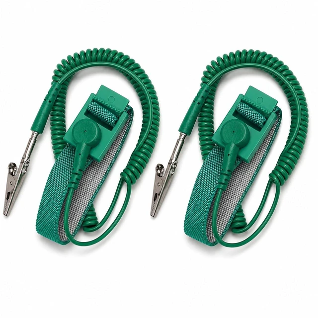 Main image of Premium Anti Static Wrist Strap 2-Pack ESD Wrist Band with 8.2 ft (2.5m) Premium PU Coiled Grounding Cord, Adjustable Comfort Band for Electronics Repair, Computer, PCB, Laptop & Phone Work