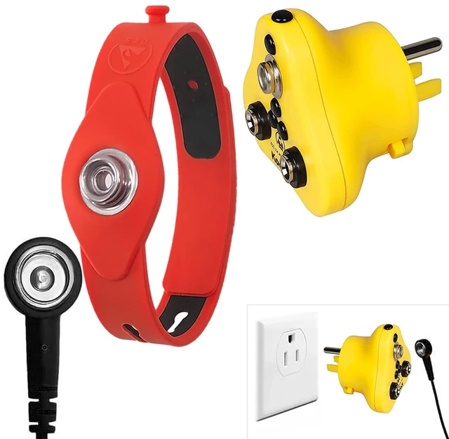 Main image of 2 in 1, Anti-Allergic ESD Wrist Straps (Red) & Grounding Plug, Easy to Ground by Outlet Socket for Static Control, Anti Static Silicon Bracelet Wristband Earth Bonding Plug for Rubber Mat