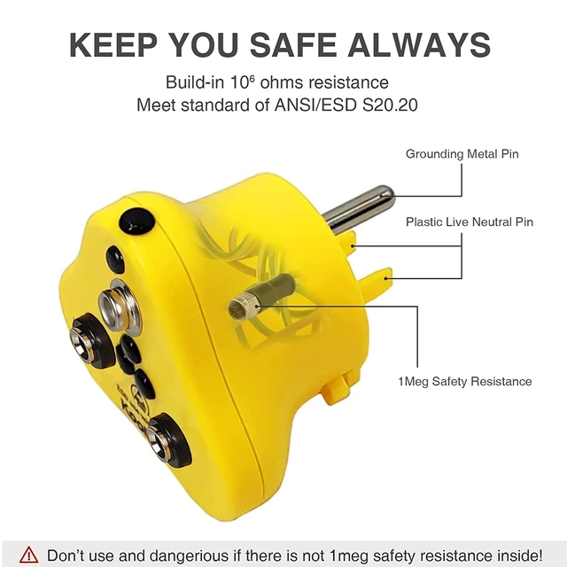 Alt view image 3 of 7 - 2 in 1, Anti-Allergic ESD Wrist Straps (Red) & Grounding Plug, Easy to Ground by Outlet Socket for Static Control, Anti Static Silicon Bracelet Wristband Earth Bonding Plug for Rubber Mat