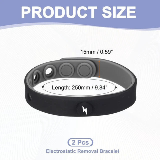 Alt view image 2 of 5 - Anti Static Bracelet 9" Adjustable Silicone Bracelet Black 2pcs | Balance Energy Sport Wristband Designed with Round/Lighting for Eliminate Static