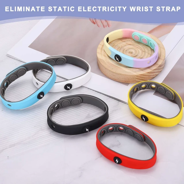 Alt view image 4 of 5 - Anti Static Bracelet 9" Adjustable Silicone Bracelet Black 2pcs | Balance Energy Sport Wristband Designed with Round/Lighting for Eliminate Static