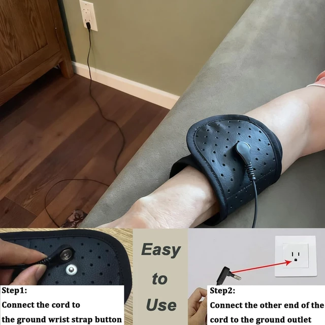 Alt view image 5 of 7 - Grounding Wrist Strap,Black Grounding Wristband Improves Sleep Reduces Pain and Inflammation,Increases Energy Grounding Bracelet 12.5"x3.3"