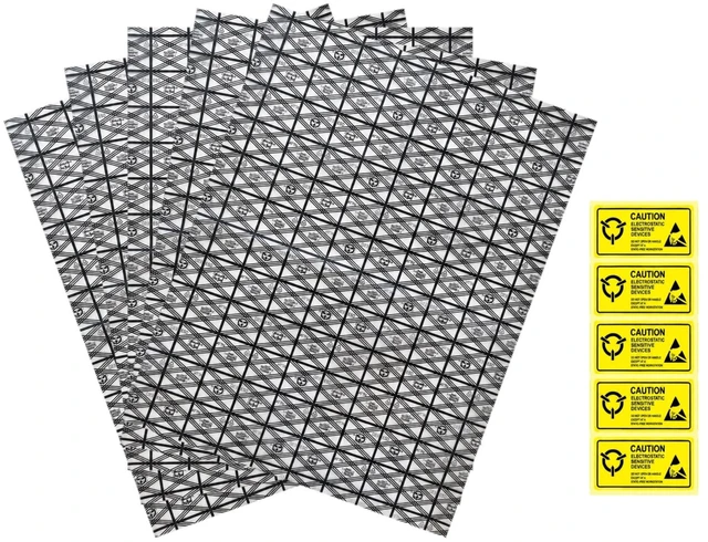 Main image of 5 Pack Open Top Anti Static Bags 12x16" ESD Bag for GPU & Motherboard | Semi-transparent PET ESD shielding material; includes 5 anti-static warning labels; fits SSD, HDD, RAM and electronic parts