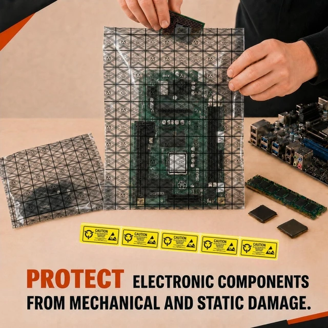 Alt view image 3 of 7 - 5 Pack Open Top Anti Static Bags 12x16" ESD Bag for GPU & Motherboard | Semi-transparent PET ESD shielding material; includes 5 anti-static warning labels; fits SSD, HDD, RAM and electronic parts