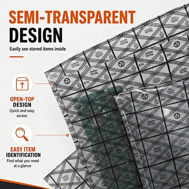 Alt view image 6 of 7 - 5 Pack Open Top Anti Static Bags 12x16" ESD Bag for GPU & Motherboard | Semi-transparent PET ESD shielding material; includes 5 anti-static warning labels; fits SSD, HDD, RAM and electronic parts