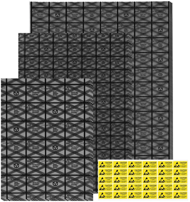 Main image of 30pcs Open Top Antistatic Bags Assorted Size ESD Anti Static Label | 12x16,10x14,6x8" Anti Static Bags For Motherboard Video Card LCD GPU Hard Drive Electronic Device, with Anti-Static Labels