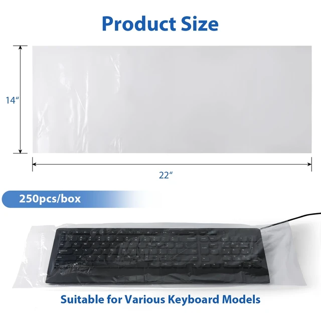 Alt view image 6 of 7 - 250 Pcs Disposable Universal Keyboard Sleeves, 22"x13.78", Waterproof | Clear Plastic Keyboard Protector for Medical, Dental, Office & Lab Keyboards