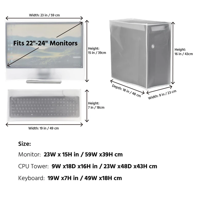 Alt view image 2 of 7 - Computer Dust Cover Monitor +Keyboard+CPU Tower Desktop 3 Pieces Set PC dust Proof Computer Covers Case (22"-24" Monitor Set)