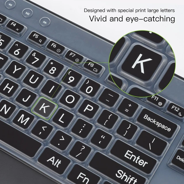 Alt view image 3 of 7 - Keyboard Cover Skin for Logitech MK540 MK545 Keyboard Skin for Logitech MK545 MK540 Wireless Keyboard Cover Protector Skin, Logitech MK545 MK540 Accessories, Black-Large Print