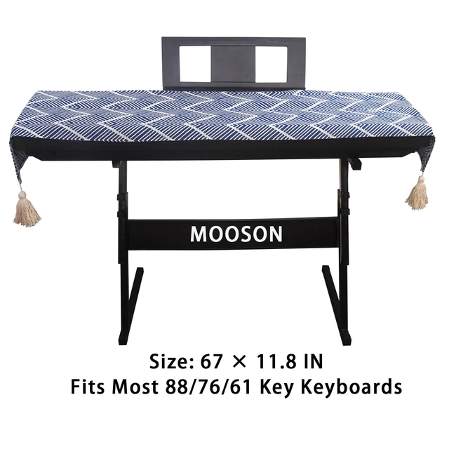 Alt view image 2 of 7 - Waterproof Keyboard Cover, Fits 61/76/88 Key Electronic Keyboards, Piano Cover with Tassels, Soft Thick Fabric, Dustproof, Universal Fit for Yamaha Casio Roland (Navy Blue And White)