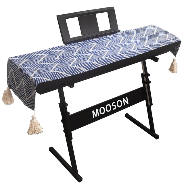 Main image of Waterproof Keyboard Cover, Fits 61/76/88 Key Electronic Keyboards, Piano Cover with Tassels, Soft Thick Fabric, Dustproof, Universal Fit for Yamaha Casio Roland (Navy Blue And White)