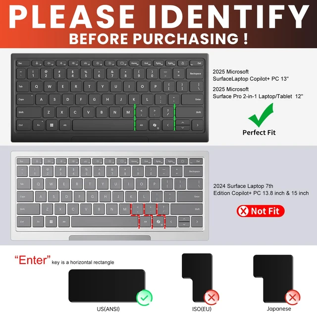 Alt view image 2 of 7 - Premium Keyboard Cover for Microsoft Surface Laptop(2025) Copilot+ PC 13" Snapdragon X Plus, Surface Pro 2-in-1 Laptop/Tablet(2025) 12", Ultra Thin High Transparency TPU Keyboard Skin