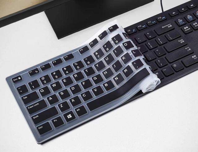 Alt view image 6 of 7 - Keyboard Cover for DELL KB216 KB216b KB216t KB216d KB216p Wired & KM636 & Dell Optiplex 5250 3050 3240 5460 7450 705, Dell Inspiron 24" 27" 7700/7790/3475/3670/3477 All-in one Desktop Keyboard -Black