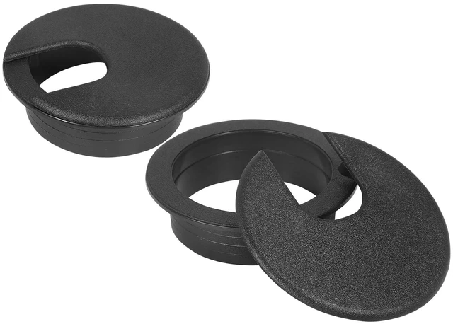 Main image of 2" U-Shape Desk Grommet - Black, 2 Pieces | ABS Plastic Cable Grommet, Detachable Cable Hole Cover, Computer Table Cord, Wire Organizer Caps for Home & Office