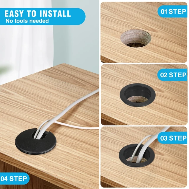 Alt view image 6 of 7 - 2" U-Shape Desk Grommet - Black, 2 Pieces | ABS Plastic Cable Grommet, Detachable Cable Hole Cover, Computer Table Cord, Wire Organizer Caps for Home & Office
