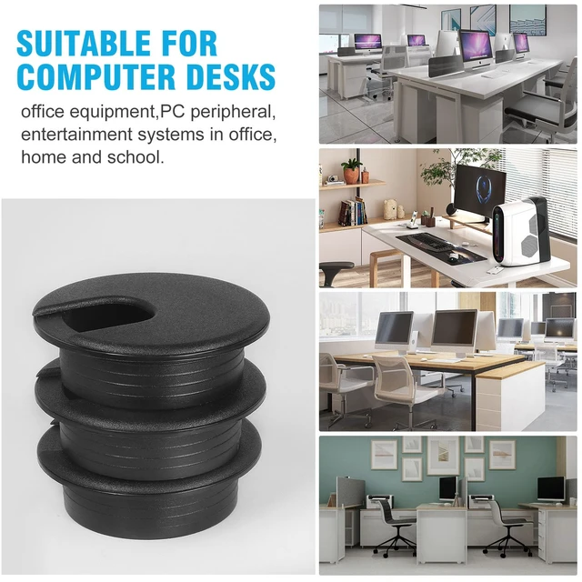 Alt view image 7 of 7 - 2" U-Shape Desk Grommet - Black, 2 Pieces | ABS Plastic Cable Grommet, Detachable Cable Hole Cover, Computer Table Cord, Wire Organizer Caps for Home & Office
