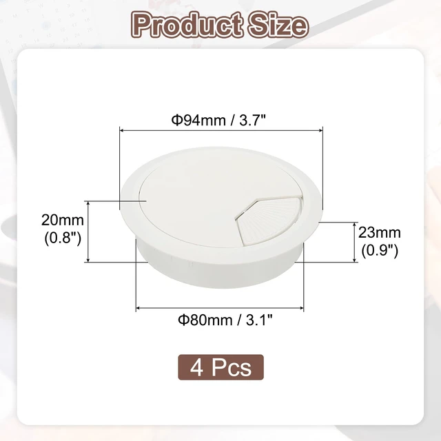 Alt view image 2 of 6 - 3.15 Inch/80mm Desk Grommet, 4Pcs Cable Grommet Wire Management Cable Hole Cover Cord Organizer for Office Home Table Countertop, White