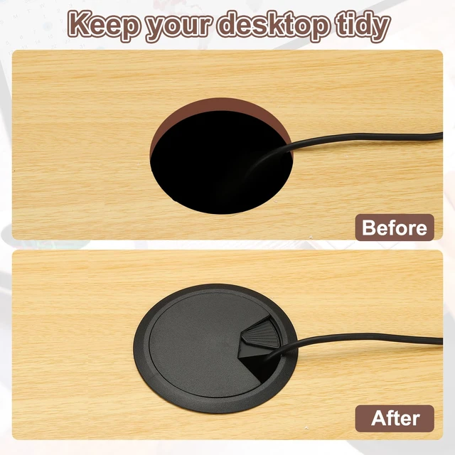 Alt view image 3 of 6 - 3.15 Inch/80mm Desk Grommet, 4Pcs Cable Grommet Wire Management Cable Hole Cover Cord Organizer for Office Home Table Countertop, Black