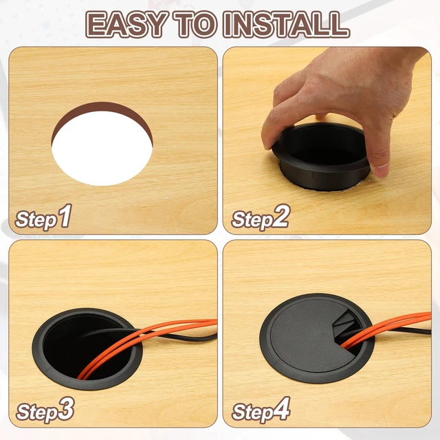 Alt view image 4 of 6 - 3.15 Inch/80mm Desk Grommet, 4Pcs Cable Grommet Wire Management Cable Hole Cover Cord Organizer for Office Home Table Countertop, White