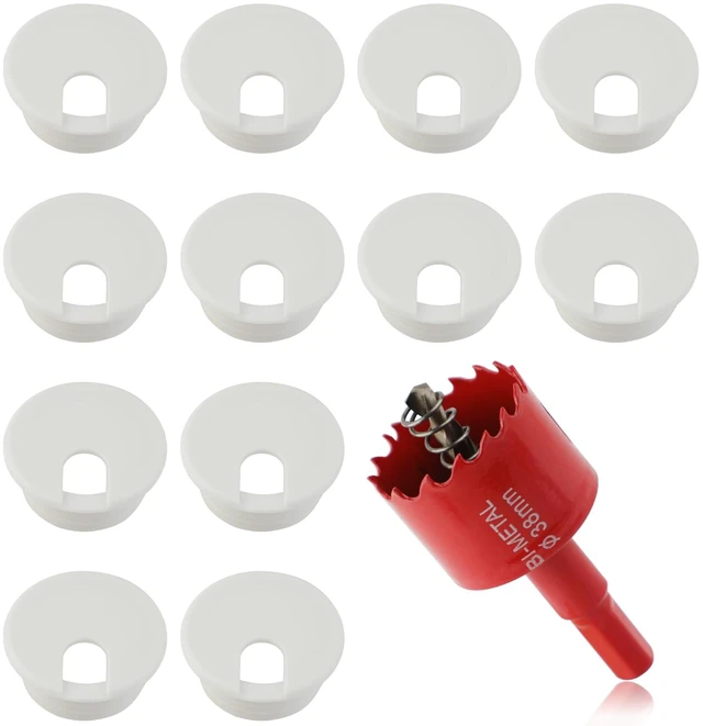 Main image of 1.5 Inch(38mm) Desk Grommet,13 Pieces Cable Grommet, Desk Hole Cover for Cables with Hole Saw,Plastic Cable Cord Wire Hole Cover for Desk, Table,Cabinet,Countertop and Other Furniture(Whitek)