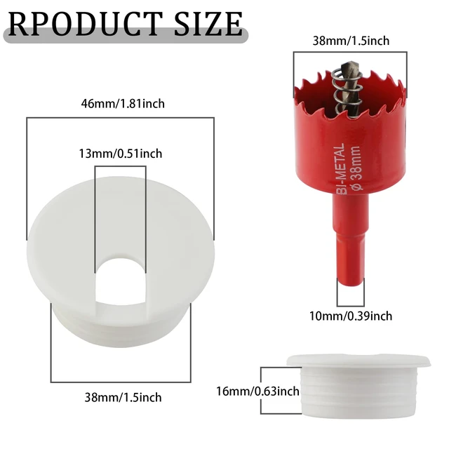 Alt view image 2 of 7 - 1.5 Inch(38mm) Desk Grommet,13 Pieces Cable Grommet, Desk Hole Cover for Cables with Hole Saw,Plastic Cable Cord Wire Hole Cover for Desk, Table,Cabinet,Countertop and Other Furniture(Whitek)