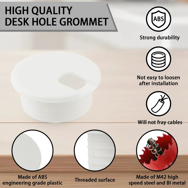 Alt view image 3 of 7 - 1.5 Inch(38mm) Desk Grommet,13 Pieces Cable Grommet, Desk Hole Cover for Cables with Hole Saw,Plastic Cable Cord Wire Hole Cover for Desk, Table,Cabinet,Countertop and Other Furniture(Whitek)
