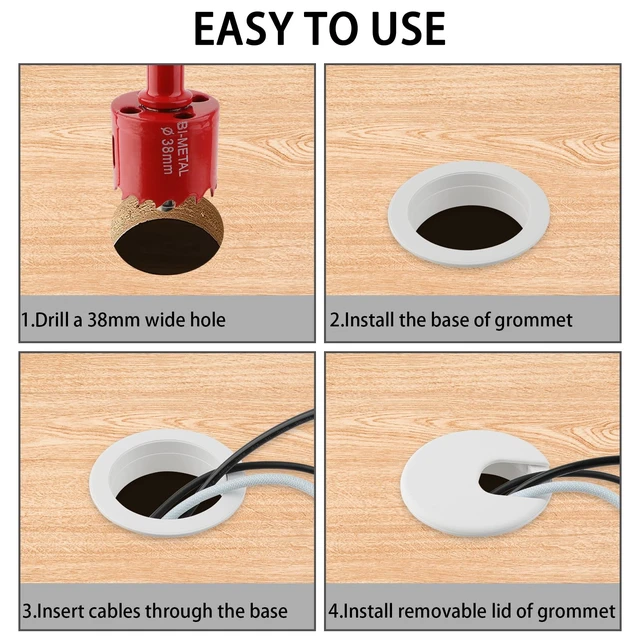 Alt view image 4 of 7 - 1.5 Inch(38mm) Desk Grommet,13 Pieces Cable Grommet, Desk Hole Cover for Cables with Hole Saw,Plastic Cable Cord Wire Hole Cover for Desk, Table,Cabinet,Countertop and Other Furniture(Whitek)