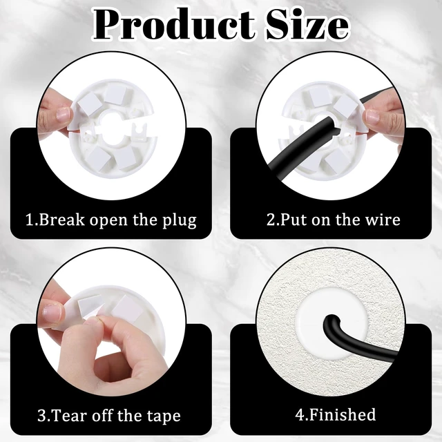 Alt view image 4 of 7 - 4PCS White Wall Grommet, 2.76'' Cable Hole Cover for Wall Cable Pass Through - Cord Hider Hider for Organizing TV Ethernet Starlink Cables, Protects Cords Decorates Holes