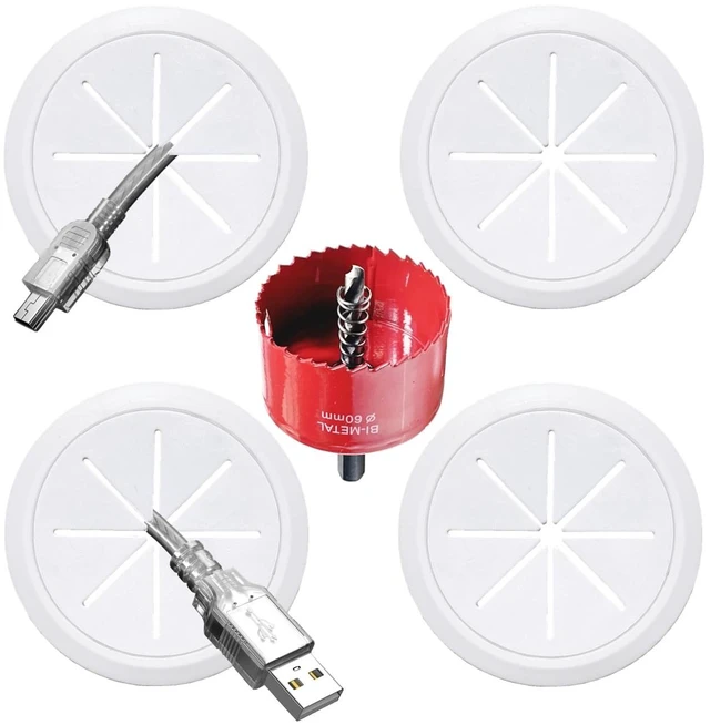 Main image of 4 Pack TV Cord Hider for Wall Mounted TV, 2-3/8"(60mm Hole) Wire Hider in Wall Cable Management Kit, Includes 4 Pass Throughs and 1 Hole Saw Drill Attachment Easy to Install
