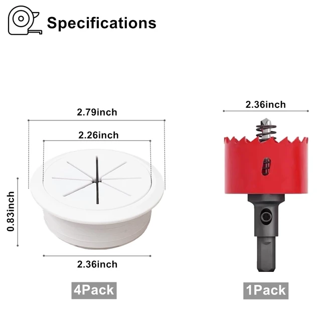 Alt view image 2 of 7 - 4 Pack TV Cord Hider for Wall Mounted TV, 2-3/8"(60mm Hole) Wire Hider in Wall Cable Management Kit, Includes 4 Pass Throughs and 1 Hole Saw Drill Attachment Easy to Install